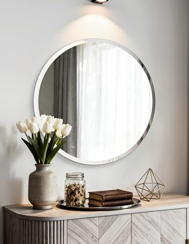 Frameless Round Wall Mirror: Modern Glass Mirror 27.6x27.6 inch by Artloge