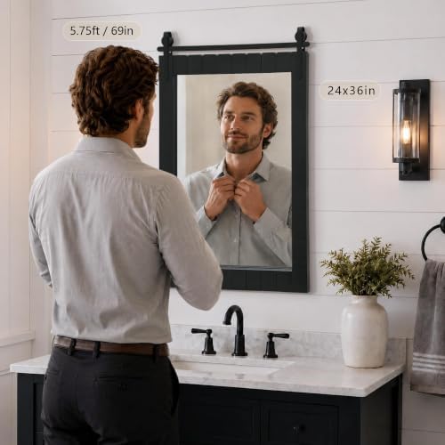 Besdomus Farmhouse Bathroom Vanity Mirror: 24"x36" Black Rustic Barn Door - Image 2