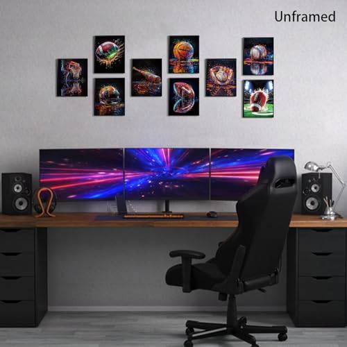 XIANGRUI Sports Wall Art Set of 9, Graffiti Basketball Baseball Football Canvas - Image 6