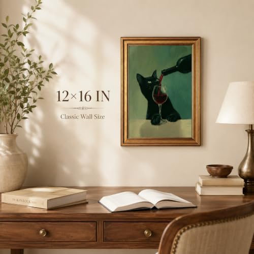 Framed Black Cat Canvas Wall Art, Funny Animal Picture Wall Decor 16x12in - Image 2
