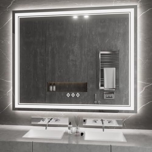 Vanity Mirror with Lights, 48x40 Inch Gradient Front and Backlit Smart Mirror by VanPokins-GlobalHighEndLEDBathroomMirrorBrand