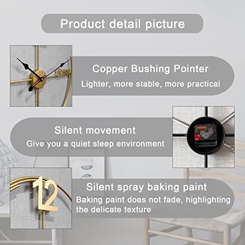 Large Gold Wall Clock, Modern Minimalist Wall Clock Round Silent Non-Ticking - Image 4