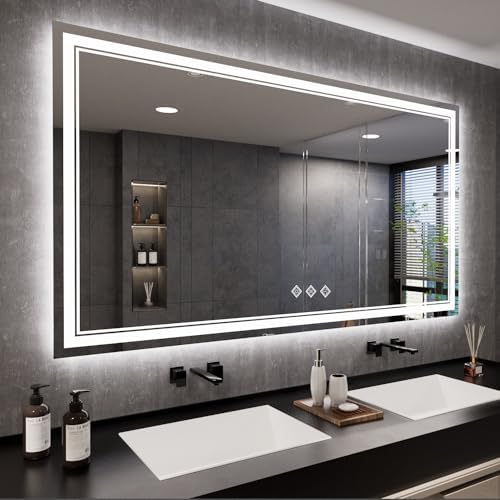 Bathroom Mirror, 72x40 Inch Gradient Front and Backlit Big LED Mirror, 3 Colors by VanPokins-GlobalHighEndLEDBathroomMirrorBrand
