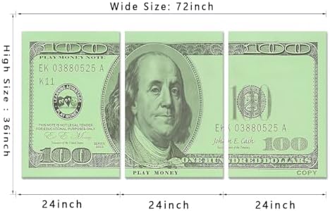 3pcs Money Wall Art 100 Dollars Bill Canvas Prints Inspirational Picture - Image 5