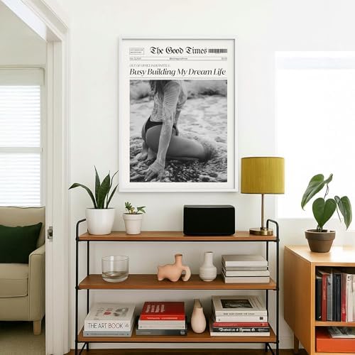 Funky Black And White Newspaper Canvas Wall Art 8x10in White Framed Trendy Hot - Image 4