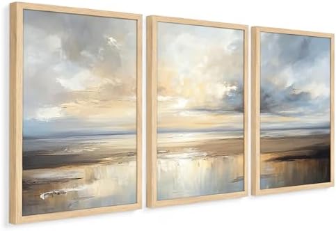 Framed Modern Abstract Coastal Oil Painting Wall Art Set of 3, 12x16 Inch by Unknown