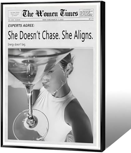 Vintage Black And White Newspaper Canvas Wall Art She Doesn'T Chase She Aligns by Unknown