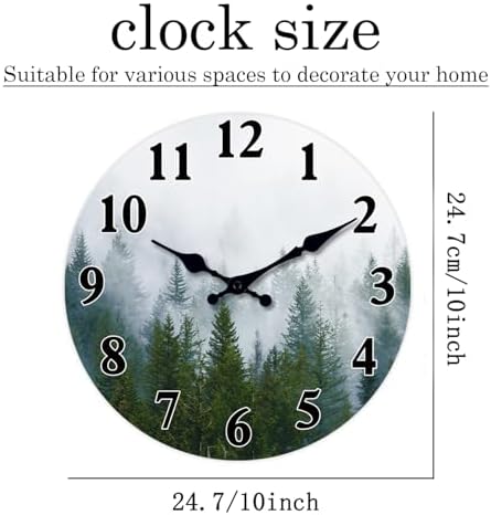 XFM Small Wooden Wall Clock Battery Operated 10 Inch Misty Forest - Image 6