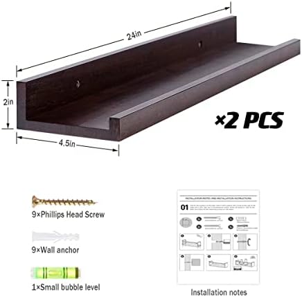 AZSKY Floating Book Shelves Wall Mounted Photo Shelf Picture Ledge Deep Walnut - Image 3