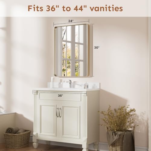 Kosmonia 30x24 Inch Bathroom Vanity Mirror Brushed Champagne Gold - Image 2
