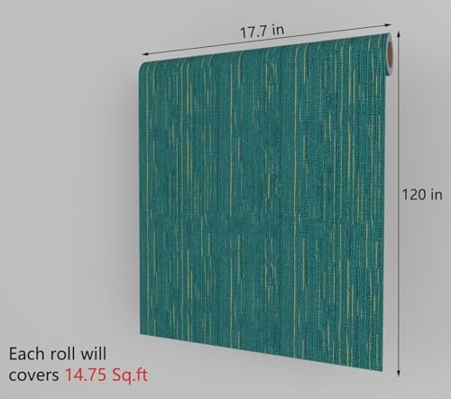 Decotalk Grasscloth Peel and Stick Wallpaper Teal Grasscloth Vinyl Textured - Image 7