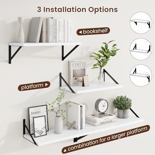 Axeman 20 Inch Floating Shelves, 10 Inch Deep White Wall Shelves Set of 2 - Image 4