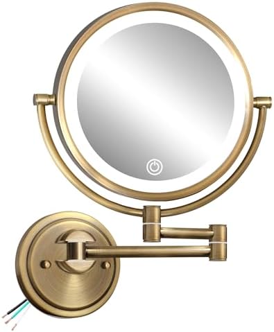 10" Wall Mounted Lighted Makeup Vanity Mirror Swing Arm 1/5X Magnifying by BrassyColux