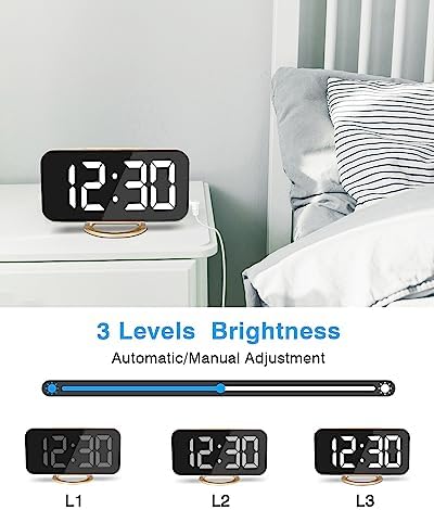 Digital Alarm Clock, 7 in LED Mirrored Clocks Large Display, - Image 5