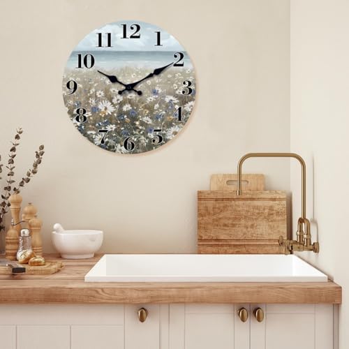 XFM 12 Inch Vintage Daisy Wildflowers Wall Clocks Battery Operated - Image 6
