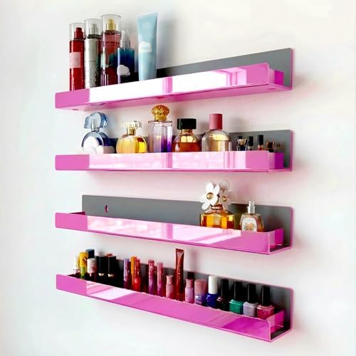 4 Pack 15 Inch Pink Reflective Acrylic Floating Wall Shelves by RORKIM