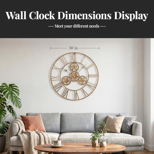 Cuspin 24 Inch Wall Clock with Gears, Industrial Metal Clock, Antique Gold - Image 7