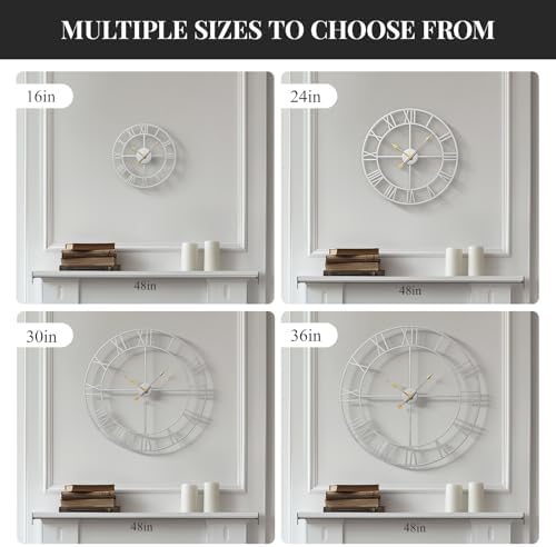 Cuspin 30 Inch Large Wall Clock Silver Decorative Modern Metal Clocks - Image 4
