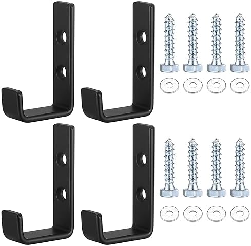 4Pcs Black Heavy Duty Wall Mount J Hooks, Garage Storage Utility Hooks by qiwuhai