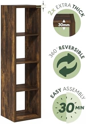Furinno Cubicle 4-Cube Thick Frame Book Shelf, Amber Oak - Image 7