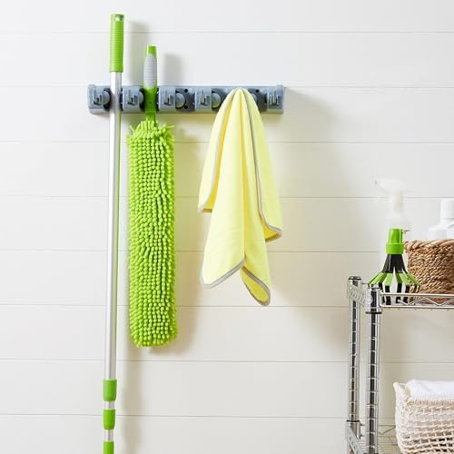 Amazon Basics Rectangular Heavy Duty Wall Mount Broom and Mop Holder, Sturdy - Image 5