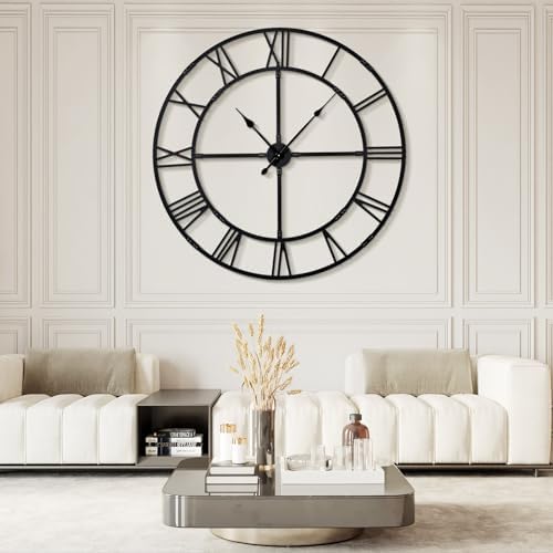 60 Inch Large Silent Wall Clock, Easy Assembly Roman Numeral Black by WallClockDecor