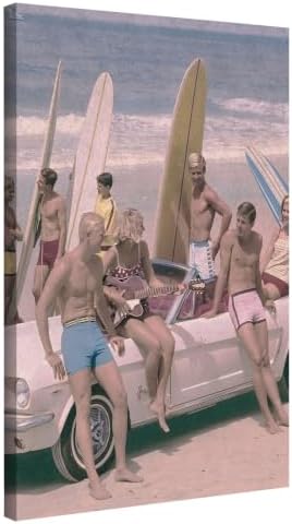 InkFlow Posters Surfers on a Beach Canvas Poster by InkFlowPosters