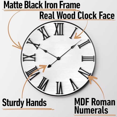 Large Wall Clock 24" Round, Silent Metal & Wood - Image 2