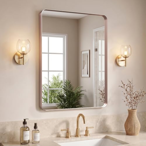 Kosmonia 32x24 Inch Bathroom Vanity Mirror Brushed Rose Gold by Kosmonia