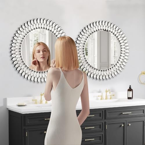 26 Inch Round Mirrors for Wall Decor, Luxury Diamond Entryway Mirrors for Wall - Image 4