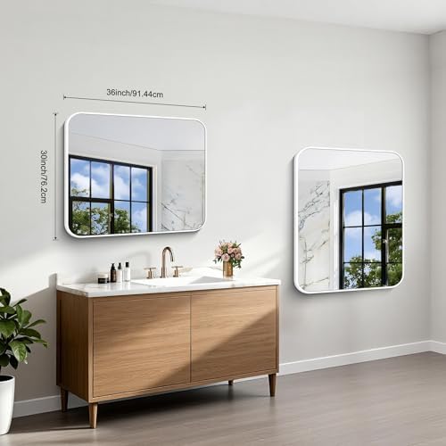 BONEWEI White Bathroom Mirror, 30x36 inch Wall Mirror - Image 6