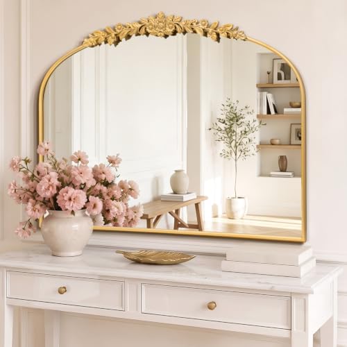 Besdomus Large Vintage Gold Mirror: 40"x30" Baroque Antique Arched Mirror by Besdomus