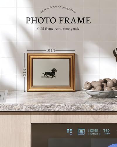 VIYYIEA Vintage Gold Framed Wall Art, Walking Dog, 10L x 8W - Image 2