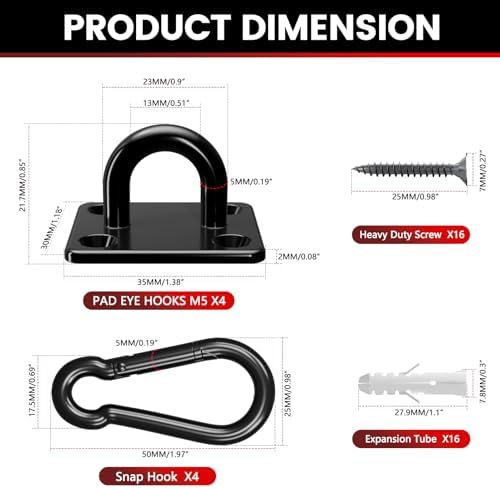 sprookber 304 Stainless Steel Pad Eye Snap Hook, M5 Ceiling Hook 500Lb - Image 2