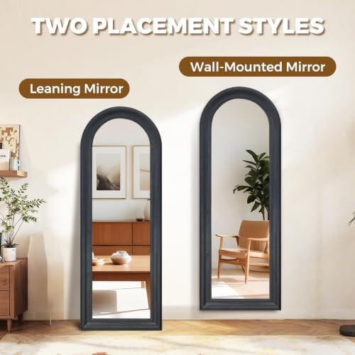 58x22 Solid Wood Arched Full Length Mirror, Elegant Black Finish - Image 7