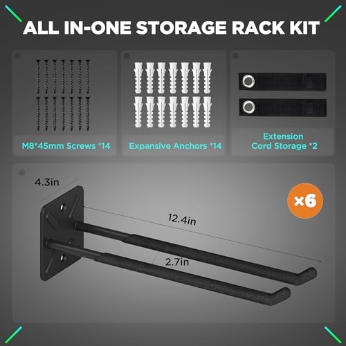 Nacial Garage Wall Hangers, Heavy Duty Ladder Hooks, 12.4 Inch 6 Pack - Image 2