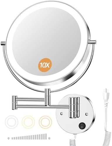 Gospire 9” Wall Mounted Lighted 1X/10X Magnifying Mirror by Gospire