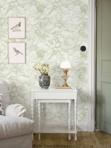 Ismoon Vintage Floral Wallpaper Peel and Stick Beige and Green Contact Paper - Image 3