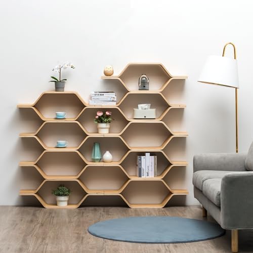 Honeycomb Bookshelf Hexagon Floating Shelves Storage Shelf Solid Wood Freely - Image 3