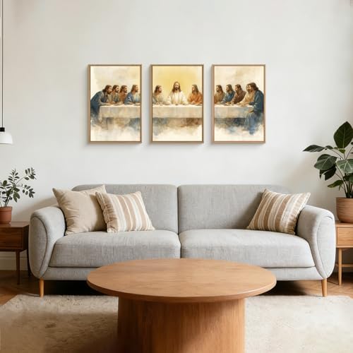 FWIEXA Jesus Last Supper Canvas Wall Art Set 3, Framed Christian Easter Decor - Image 2