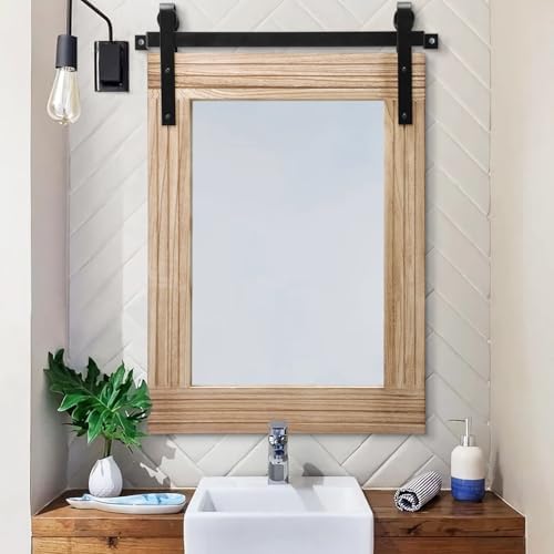 AAZZKANG Rustic Mirrors for Wall Rectangle Barn Door Mirror - Image 3