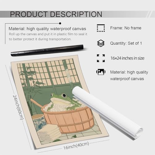 Japanese Frog in a Bathtub Wall Art Sage Green Relaxing Bathroom Posters Fun - Image 2