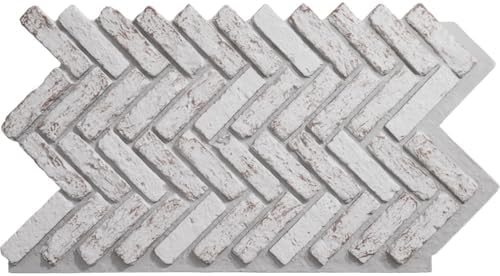 EverStone Herringbone Faux Brick Panel, 46 1/2"W x 25 1/4"H x 1"D, Rustic White by EkenaMillwork