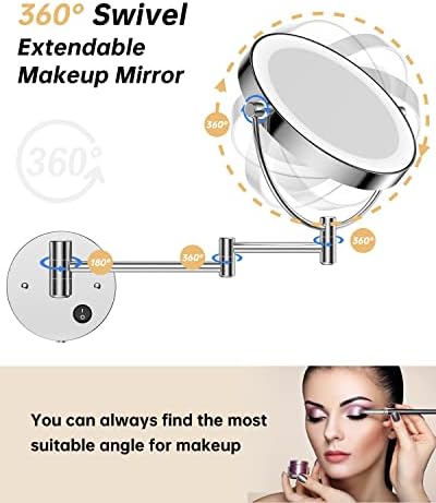 Gospire 8.5" Wall Mounted Lighted Double-Sided 1X/10X Magnifying Mirror - Image 4
