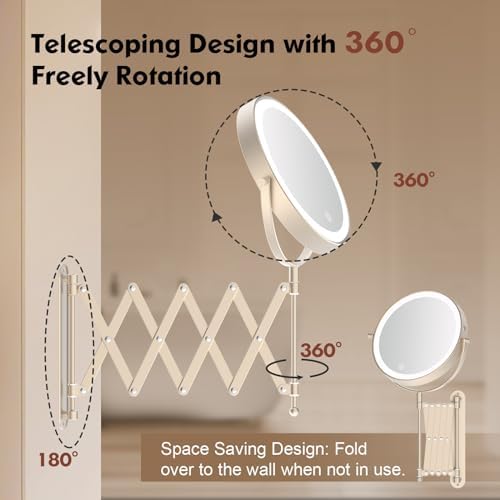 8" Rechargeable Wall Mounted Makeup Mirror Double Sided Magnifying - Image 2