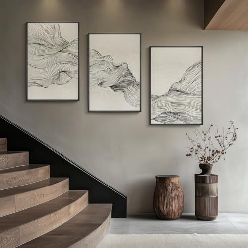 Framed Black and Beige Neutral Abstract Wall Art - Image 4