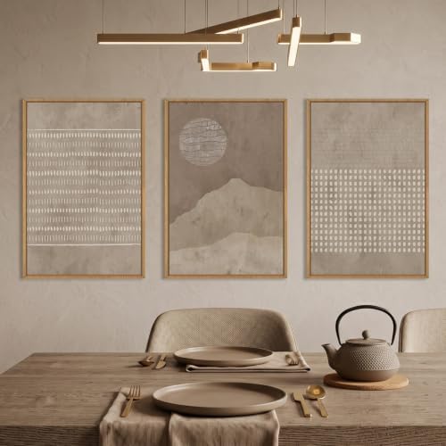 Aryroi Mid Century Modern Tan Beige Framed Canvas Wall Art Set-16"x24"x3 - Image 3