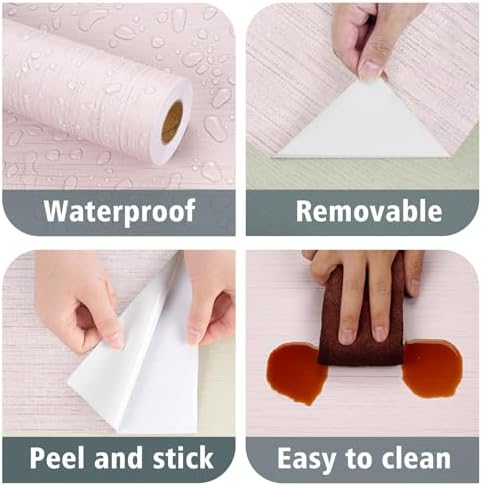 Pink Grasscloth Wallpaper 17.7"x315" Textured Pink Contact Paper Self Adhesive - Image 6