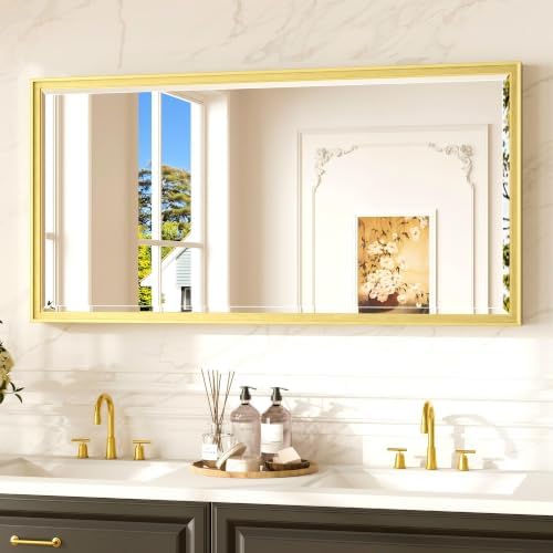 Keonjinn 48" x 24" Brushed Gold Framed Mirror by Keonjinn
