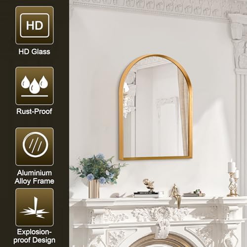 Gold Arched Mirror, Modern Bathroom Wall Mirror Aluminum Alloy Framed Mirror - Image 5